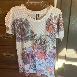 Allie & Rob Striped Floral Short Sleeve Top